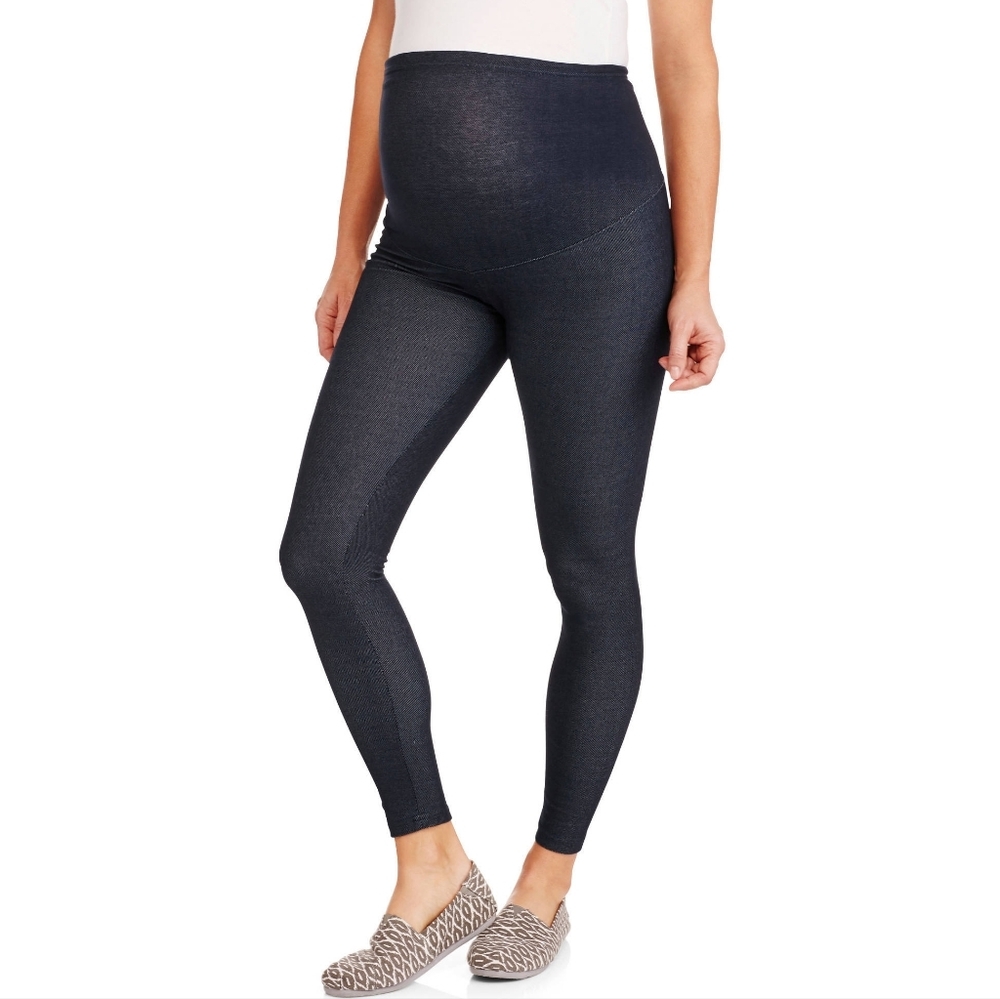 Times Two Maternity Blue Tummy Panel Leggings Size Medium - Picture 1 of 6